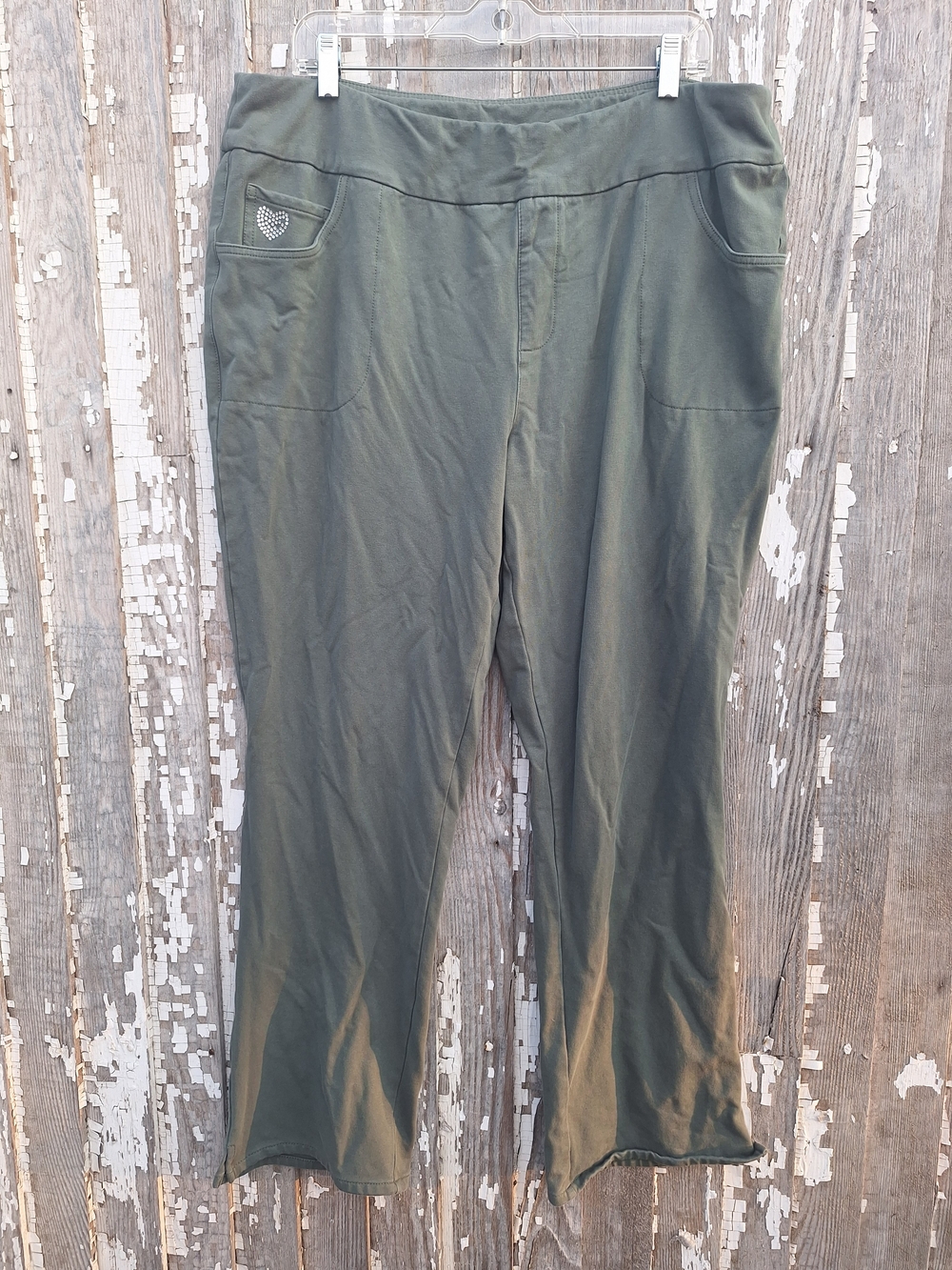Dream Jeannes Quacker Factory Olive Green Straight Pull-On Pants Size 1X Tall